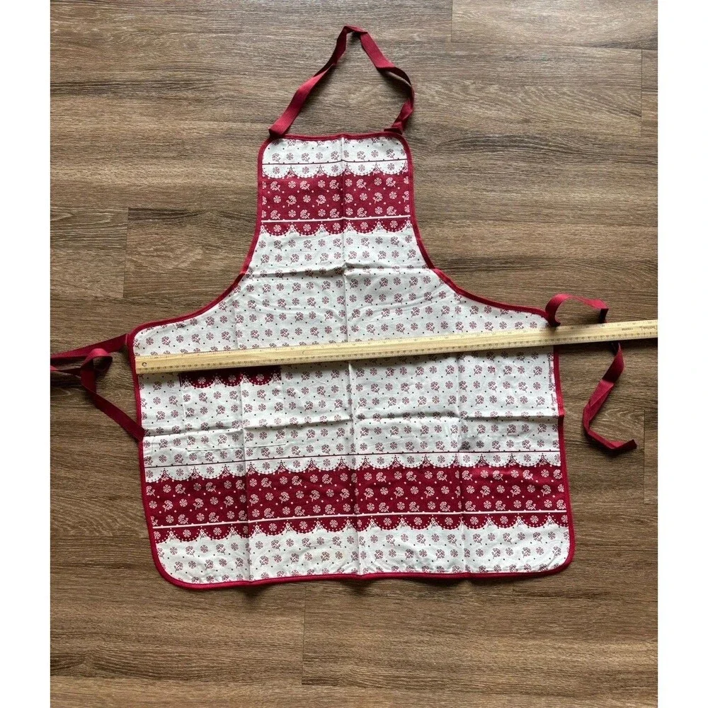 Red Floral Vintage Apron Cotton From West Germany With Pocket Cottage Core